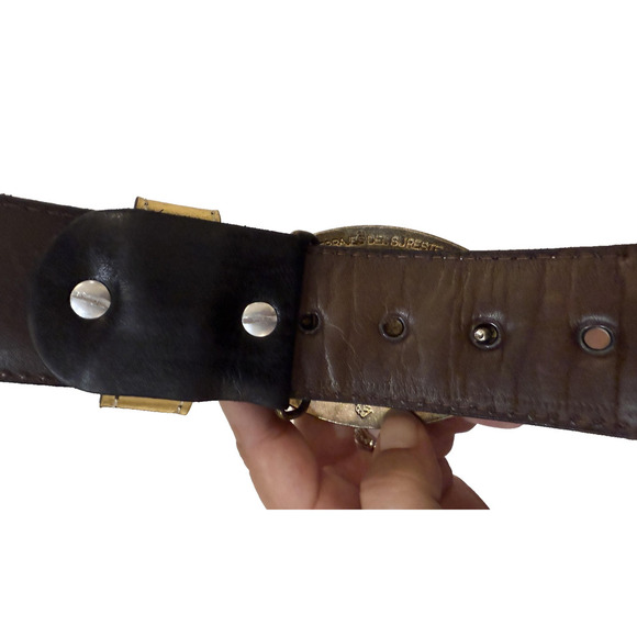 Tona West Leather Belt Mens 44 Brown Gold Tooled Pattern Western Cowboy Buckle - Picture 4 of 5